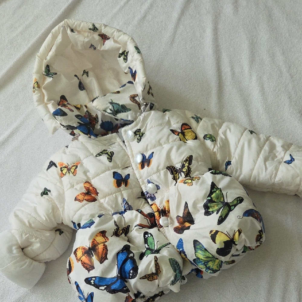 SHEIN Kids Butterfly Print Puffer Jacket - Cream